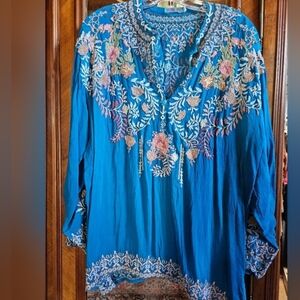 Gorgeous Blue Johnny Was Blouse